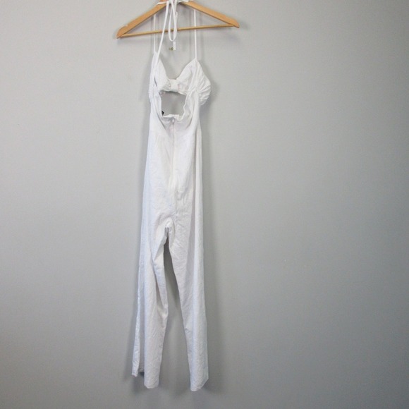 SNDYS Boat Jumpsuit Women S White 100% Cotton Halter Bow Cutout Preppy Chic 318 - Picture 2 of 12